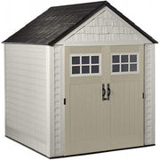 View 7 x 7-Ft. Resin Outdoor Garden Storage Shed with Windows and Utility Hooks, Sand image 1