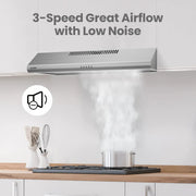 View Comfee 30 inch Under Cabinet Ducted/Ductless Convertible Slim Vent Durable Stainless Steel Kitchen Reusable Filter image 2