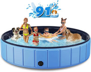 View Foldable Dog Swimming Pool, 120"x20" Oversize Collapsable Hard Plastic Potable Bathing Tub for Pet Dog Kiddie Pool Indoor and Outdoor Leakproof PVC Play Pool for Large Dogs Pets Puppy Kids Blue image 4