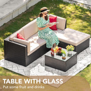 View 5-Piece All-Weather Patio Furniture Set with Cushions, Outdoor Wicker Conversation Sofa Set for Garden, Deck & Backyard image 5