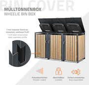 View ML-Design Mülltonnenbox 3er 3 Tonnen 240L 200x80x116,3cm Anthrazit-Holzoptik, Stahl wetterfest/abschließbar Mülltonnenverkleidung Klappdeckel/3 Türen, image 2