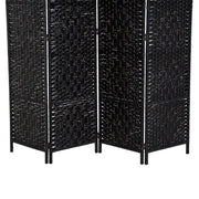View 6 Ft Tall Four-Panel Wicker Weave Room Divider, Black Wood Privacy Screen image 4