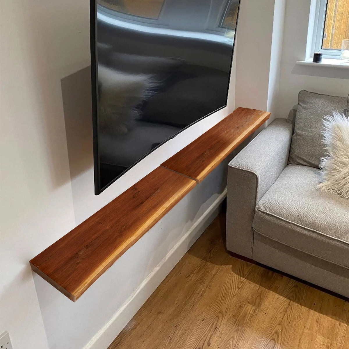 1 Piece Teak Wood Wall Shelf with Live Edge, Rustic Floating Shelf for Home Decor
