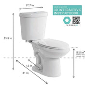 View 2-Piece 1.28 GPF High-Efficiency Single-Flush Elongated Toilet, White image 2