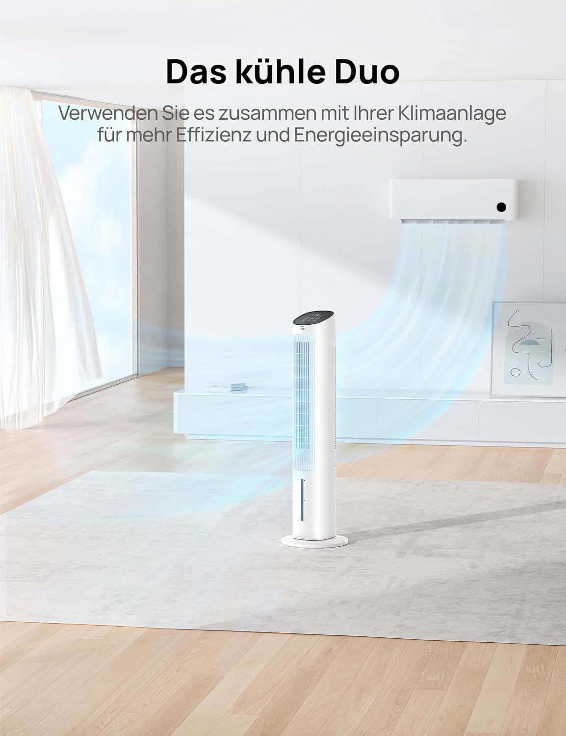 DREO Turmventilator mit Kühlung leise, Ventilator mit Wasserkühlung, 102 cm Luftkühler, Verdunstungskühler mit 80° Schwenkfunktion, 3 Modi, 4