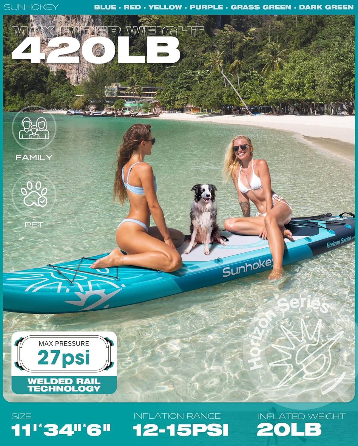 Tabla de Paddle Surf Hinchable 335cm con Accesorios Incluidos de Primera Calidad, Remo Ajustable, Bomba de Mano, Mochila de Transporte. 335 x 86 x 15