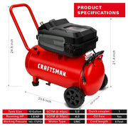View CRAFTSMAN HARD Air Compressor, 10 Gallon 1.8 HP 175 PSI, 4.0CFM@90PSI, Oil Free and Maintenance Free, Portable with Large Wheels, CMXECXA0201041 image 3
