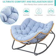 View Outdoor swaying egg chair, indoor Papasan chair, rattan rocking chair, modern royal-style bedroom, living room, porch, garden, lawn chair - blue version image 3
