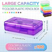 View 100-piece set. Large-capacity transparent pencil case. Large-capacity hard plastic crayon case. Large-capacity classroom storage box. Suitable for both boys and girls (in various colors) image 3