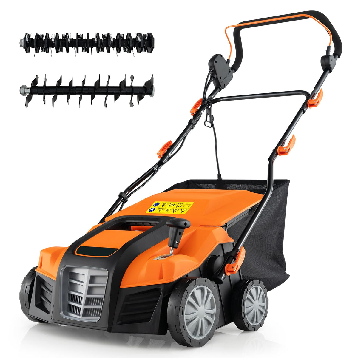 2-in-1 Electric Scarifier and Lawn Dethatcher, 16-Inch 15A Corded Dethatcher with 14.5-Gallon Collection Bag