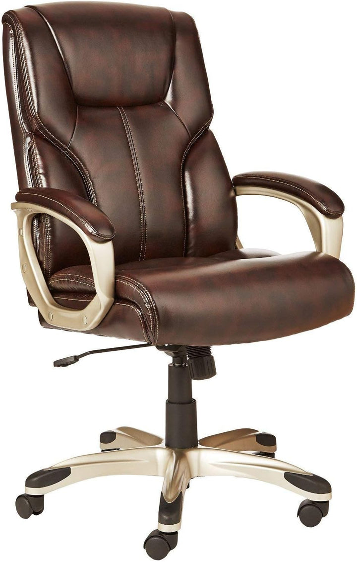 High-back executive office chair, adjustable in height, tiltable, rotatable, uniform size, white/mustard color