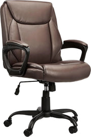 View Classic PU surface, back-adjustable height office computer desk and chair, with armrests, size: 26 inches wide x 23.75 inches long x 42 inches high, black version image 1