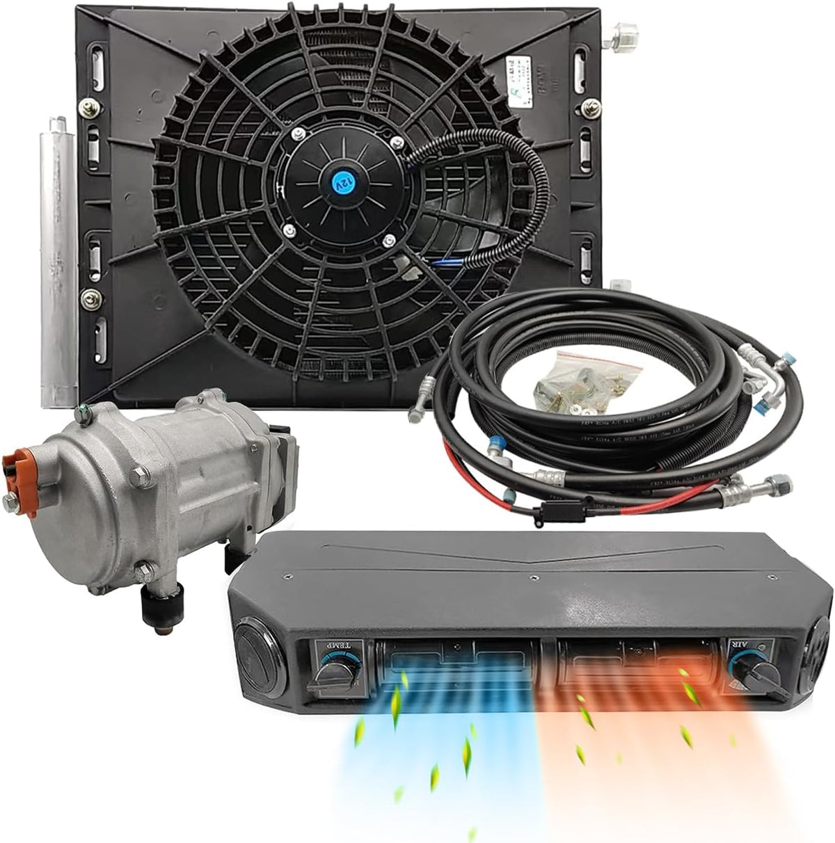 Kit de aire acondicionado eléctrico 12 V para debajo del salpicadero, sistema universal de CA 12V, apto para furgoneta, auto, RV, camión, autocaravana