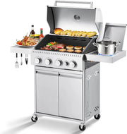 View 4-Burner Propane Gas Grill with Cast Iron Grates, Side Stove and 44,000 BTU Stainless Steel Burners image 4