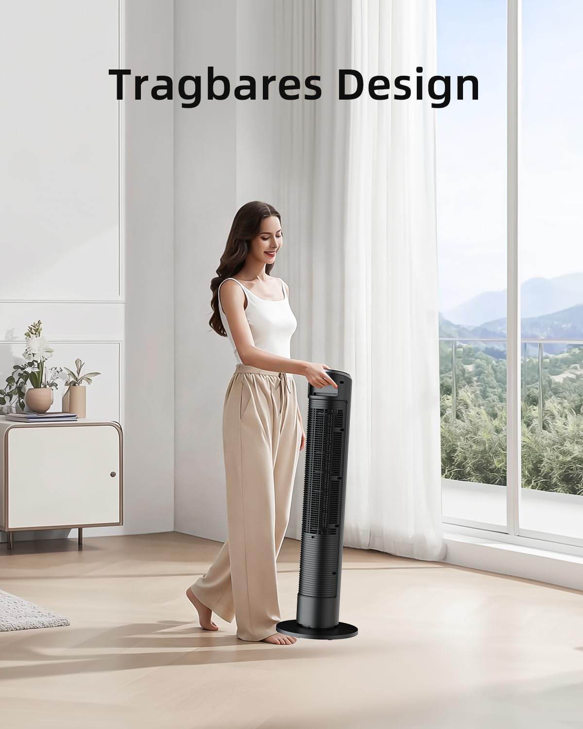 Ateroll Leiser Turmventilator für Schlafzimmer, Standventilator mit Fernbedienung, 90° oszillierend, 4 Geschwindigkeiten 3 Modi 12H Timer LED-Anzeige,