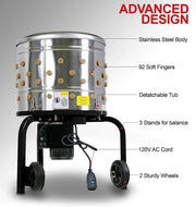 View 1 HP Electric Chicken Plucker, Stainless Steel, 120VAC, 280 RPM, 20-Inch Drum, 92 Soft Fingers image 6