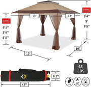 View CROWN SHADES 13x13 Pop Up Gazebo, Canopy Tent, Gazebos on Clearance - Outdoor Gazebo for Backyard & Patio Furniture - Carpa Pop Up Tent with Wheeled STO-N-Go Cover Bag (Beige & Coffee) image 3