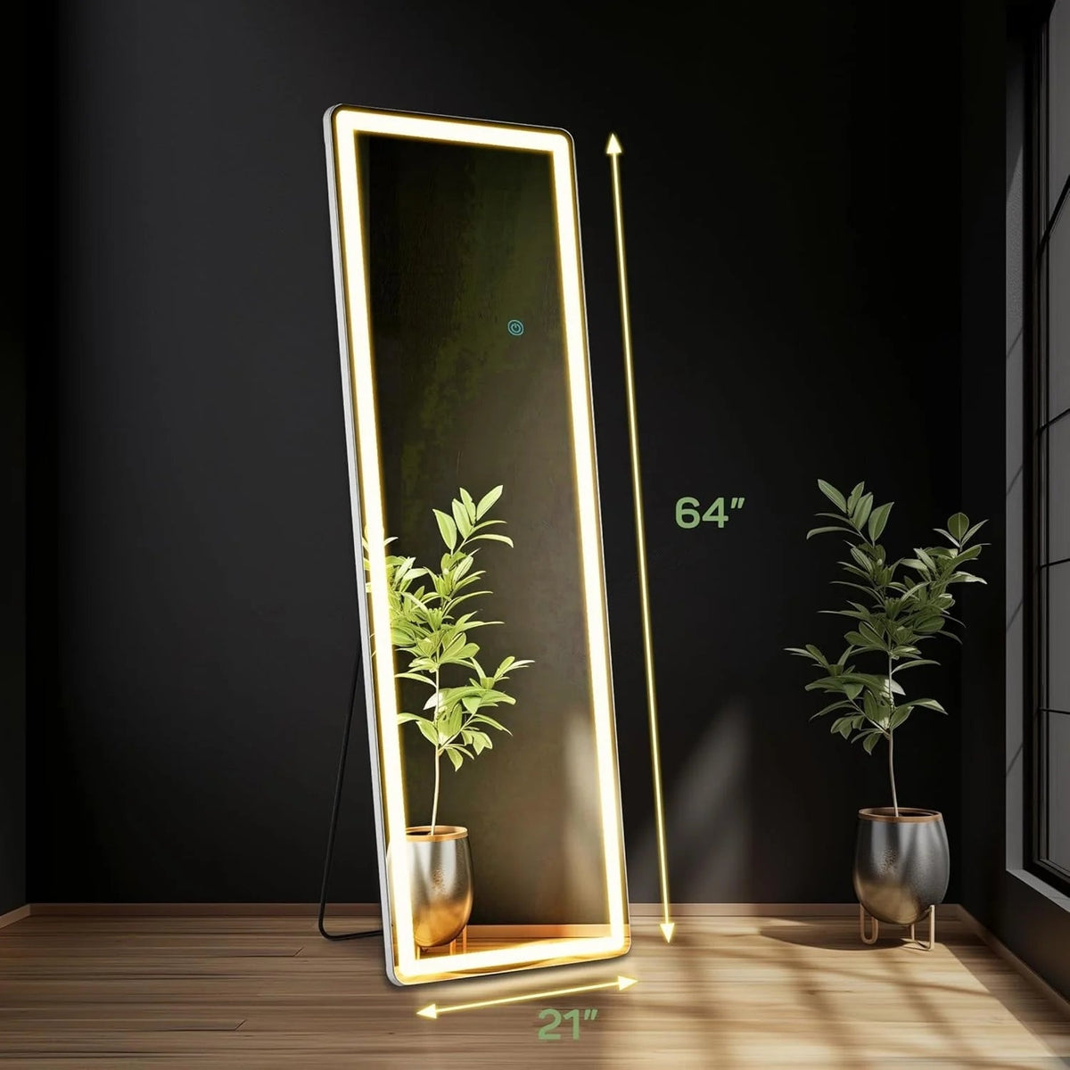 64 x 21 Inch Full Length LED Floor Mirror with Stand, Full Body Wall Mounted Mirror