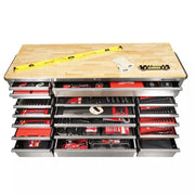 View 72-Inch 18-Drawer Mobile Workbench, 24-Inch Deep, with Solid Wood Top and Stainless Steel Finish image 4