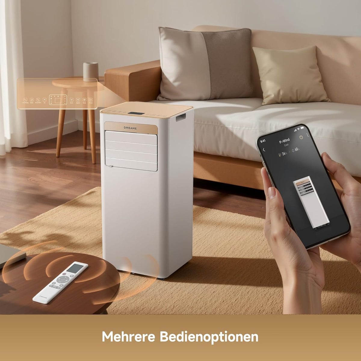 DREAME P-Wind10 7000 BTU Tragbare Klimaanlage, 3-in-1: Kühler & Entfeuchter & Ventilator. 3D Airflow, App- & Fernsteuerung, Schlafmodus,