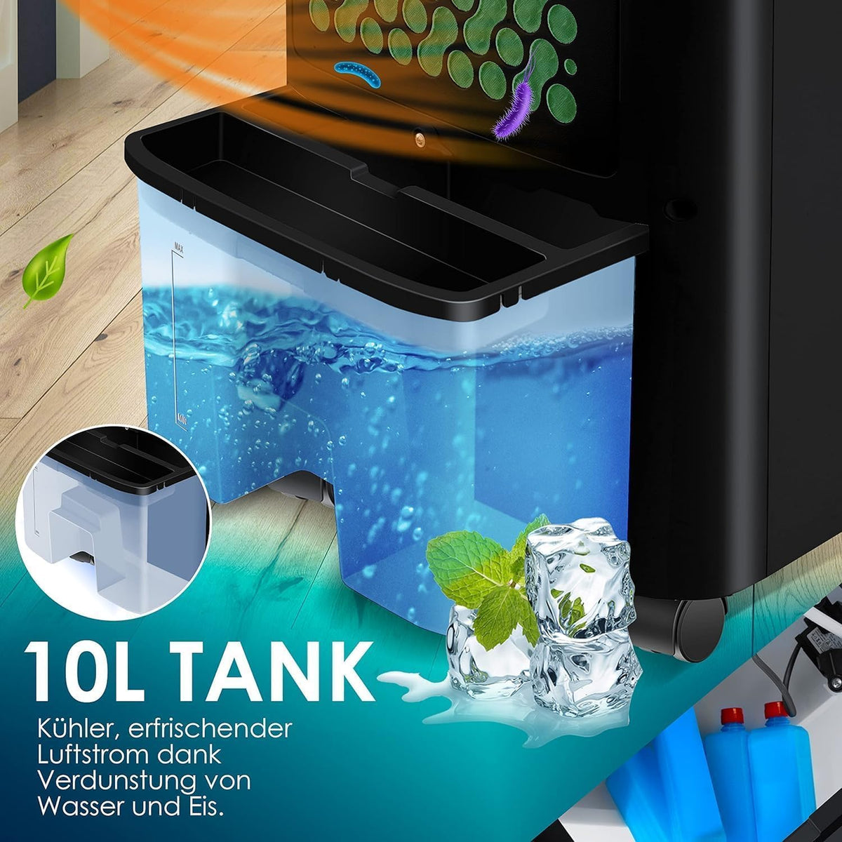 KESSER Mobile Klimaanlage 4in1 Luftkühler – Air Cooler mit Fernbedienung & Timer, 10L Wassertank, Ionisator & Luftbefeuchter, Ventilator Klimagerät