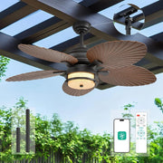 View 52-inch outdoor ceiling fan - tropical palm leaf fan - plug-in wall-mounted model image 1