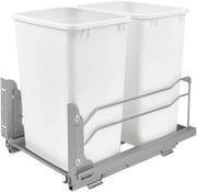 View A double pull-out trash can suitable for the bottom of kitchen cabinets, with a capacity of 35 ounces (approximately 0.875 gallons), equipped with a gentle closing sliding mechanism, and in the color of Orison Gray. image 3