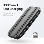 View A charging interface station with 10 USB fast charging ports and adjustable partitions, suitable for charging multiple devices such as iPads, iPhones, tablets and mobile phones - 5-piece set, black image 3