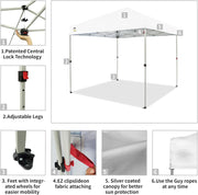 View 10x10 Pop Up Canopy - Beach Tent with One Push Setup - Easy Outdoor Sun Shade for Events, Parties, Camping - Gazebo with STO-N-Go Cover Bag, Silver Coated Top, White image 3