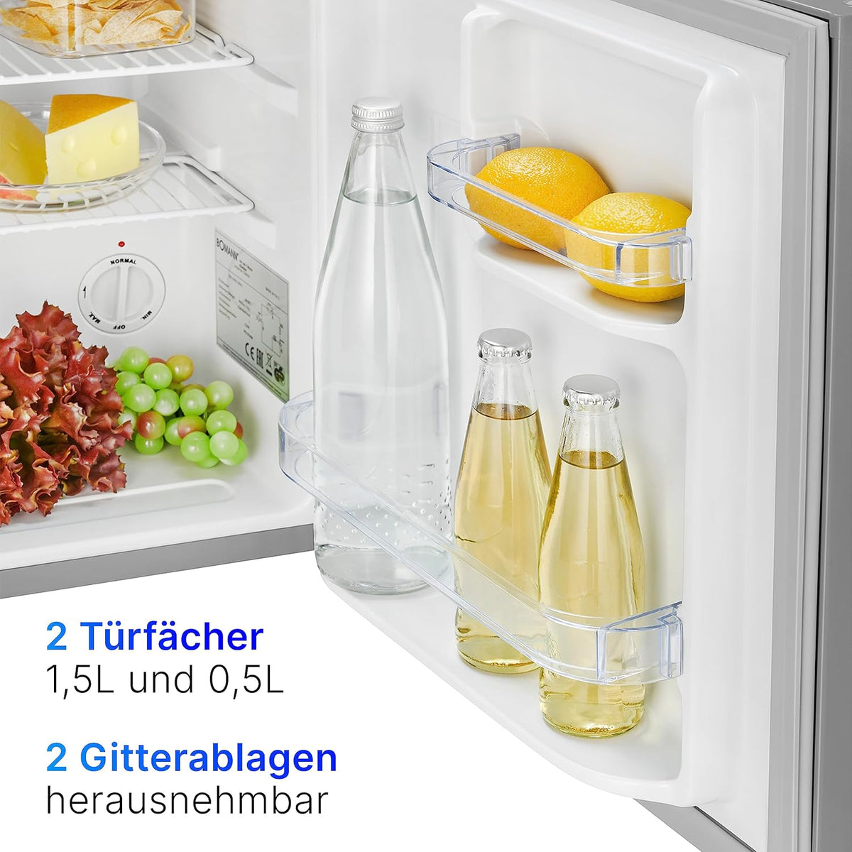 Bomann Mini Kühlschrank 42 Liter | Getränkekühlschrank klein für Büro, Camping und Gaming | kleiner Kühlschrank leise 39 dB | Minibar mit wechselbarem