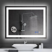 View LED wall-mounted makeup mirror with lights - suitable for wall-mounted large makeup tables. Features intelligent touch buttons, anti-fog, water resistance, adjustable dimming, color adjustment, and magnifying glass function. image 1