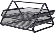 View Metal Mesh 2 Tier Document Letter Tray Desk Organizer File Holder Magazine Notebook Organizer Office Supplies image 1