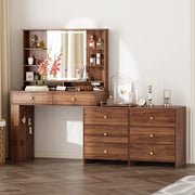 View Makeup Vanity Desk with Mirror and Lights, Vanity Desk with 8 Drawers & Storage Shelves, Vanity Table with Power Outlet, 3 Color Modes & Adjustable Brightness Dressing Table, Bedroom,White2 image 1