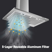 View 30 Inch Wall Mount Stainless Steel Range Hood, Modern Kitchen Exhaust Vent Hood with LED Light image 4