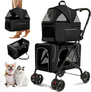 View Double Dog Stroller for 2 Dogs, Detachable Carriers, Safety Belt, Lockable Wheels, Pet Travel Carrier Strolling Cart, Folding Cat Stroller for Small Medium Pets Dogs (Blue) image 2