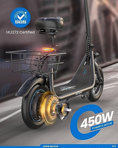 450W Electric Scooter with Seat, 22-Mile Range