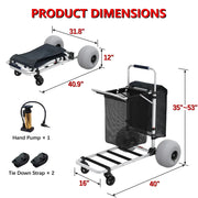 View Foldable Beach Cart with Adjustable Handle and 12" Balloon Wheels, Heavy Duty Aluminum 220LBS Capacity image 5
