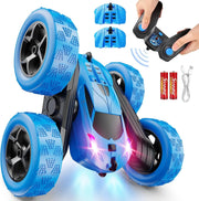 View Children's version remote control car (suitable for children over 6 years old), RC car stunt toy, four-wheel drive, double-sided design, 360° rotating remote control, with headlights, is a birthday or Christmas gift for boys aged 6, 7, 8, 9, 10, 11, image 1