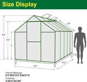 View 6'x10' Walk-in Greenhouse with 4mm 800G Polycarbonate Panels - Heavy-Duty Aluminum Frame, Wind/Snow Resistant for Gardening, Includes Sliding Door & Ventilation Windows (Green) image 2