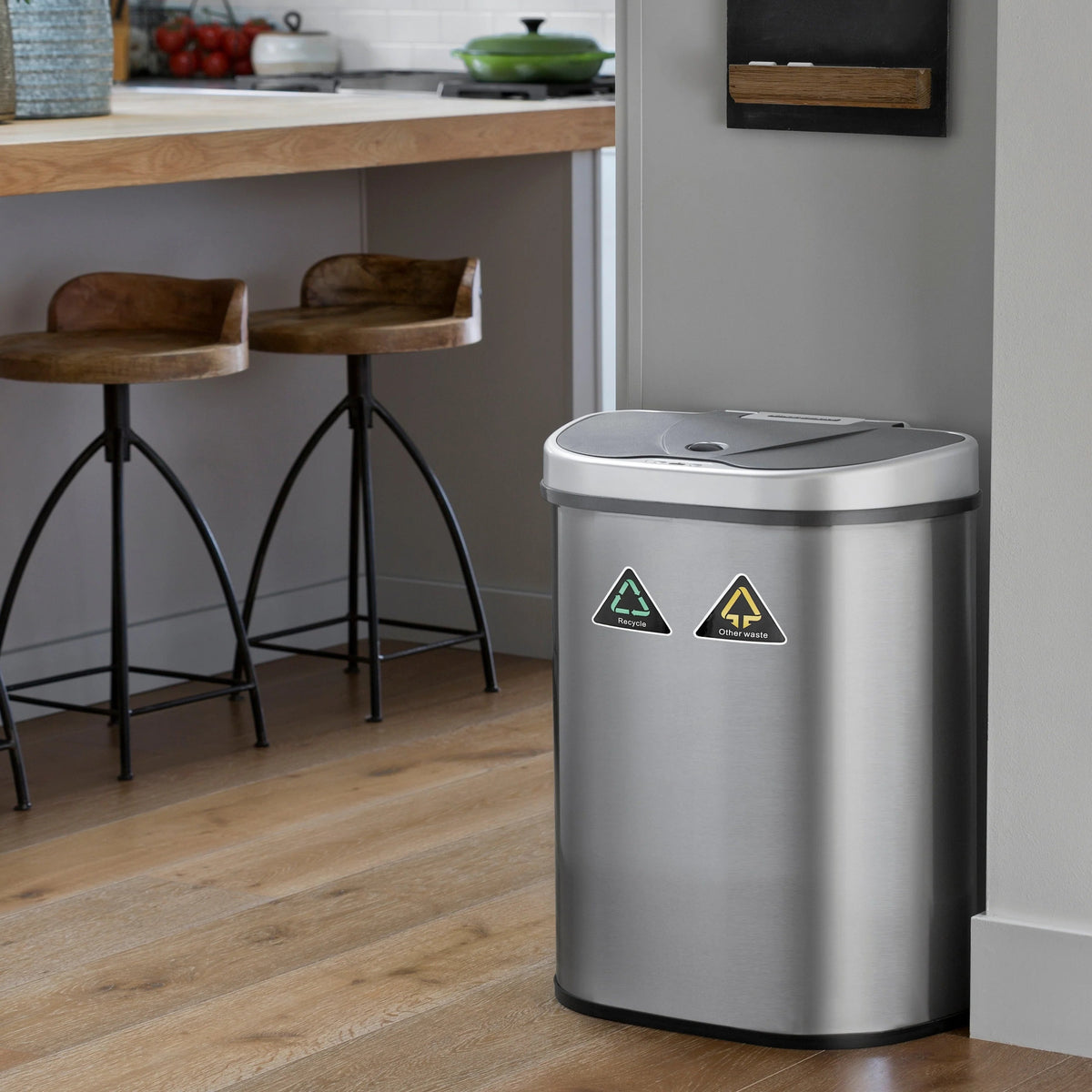 18 Gallon Dual Compartment Motion Sensor Trash Can, Automatic Hands-Free Kitchen Garbage Bin
