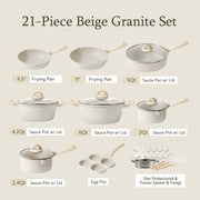 View Carote Non Stick Pots and Pans Set, 21 Pcs Induction Kitchen Cookware Sets (Beige Granite) image 2