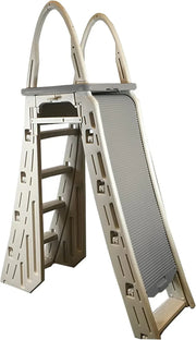 View Confer Plastics 7200 Roll Guard 48" to 56" Adjustable A Frame Safety Ladder for Above Ground Outdoor Patio Swimming Pool Platform Ladder with Step Barrier, Warm Grey… image 1