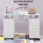 View Manicure Table Nail Desk for Nail Tech w/Electric Dust Collector & Wrist Rest, Acetone Resistant Top Beauty Salon Nail Supplies Decor Station w/Lockable Wheels, Cabinet, Drawer (White) image 4