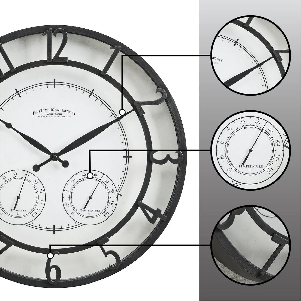18" Bronze-Tone Outdoor Wall Clock, Weather-Resistant Plastic, Farmhouse Style