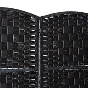 View 6 Ft Tall Four-Panel Wicker Weave Room Divider, Black Wood Privacy Screen image 5