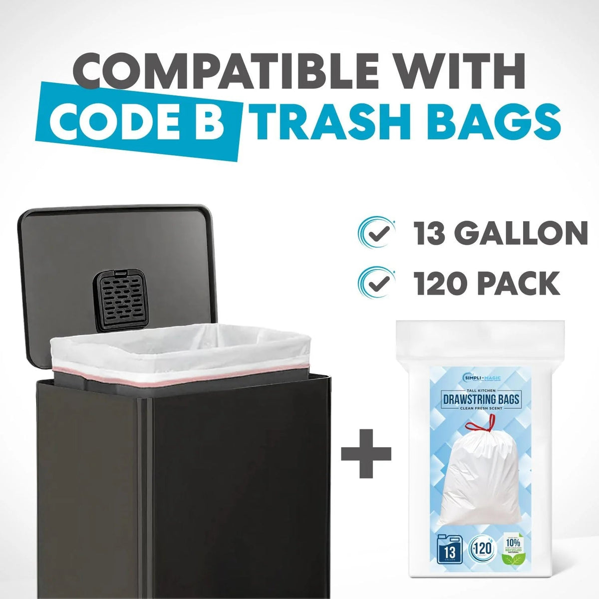 13.2 Gallon Step Trash Can, Hands-Free Kitchen Garbage Bin with Odor Control