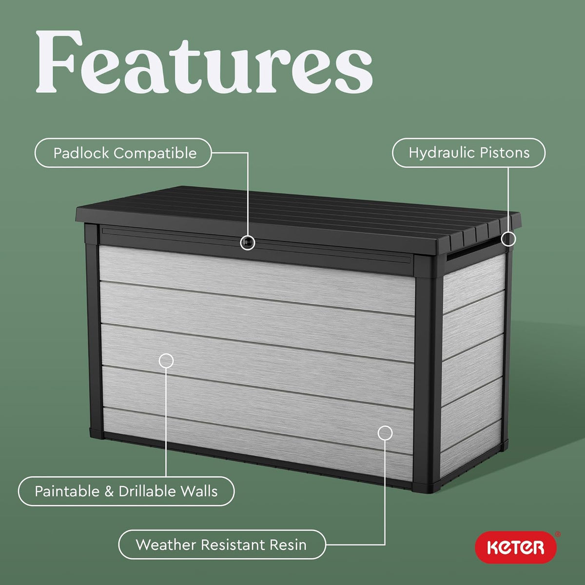 200 Gallon Resin Deck Box, Extra Large Outdoor Storage Container for Patio, Garden, Yard and Pool Area