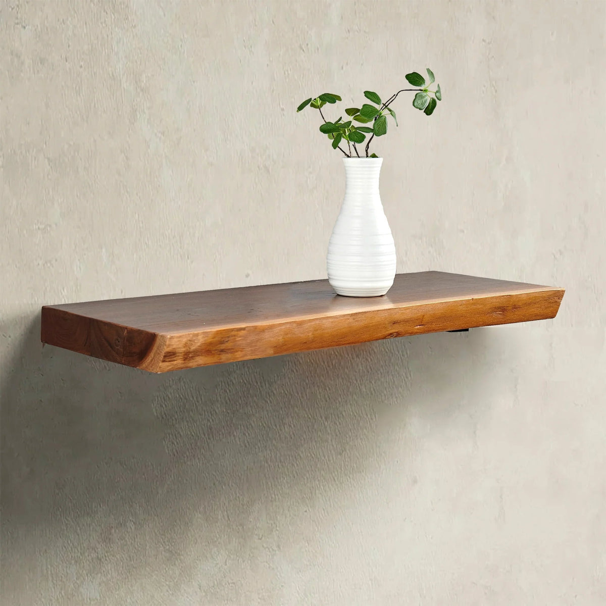 1 Piece Teak Wood Wall Shelf with Live Edge, Rustic Floating Shelf for Home Decor