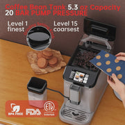 View Full Automatic Espresso Machine with Built-In Grinder & Milk Frother - FTF Touchscreen Coffee Maker for Latte/Cappuccino, 20 Bar Pressur & 1.5L... image 6