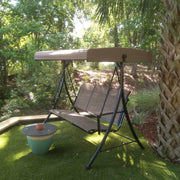View 3 luxurious outdoor deck swings, with a weather-resistant steel frame, adjustable tilted canopy, brown model image 2